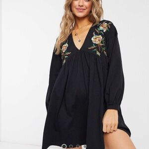 ASOS Black Floral Embroidered Dress